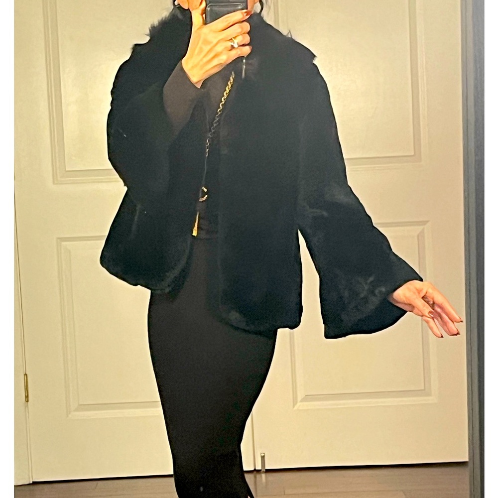 Black fur swing coat jacket size L - Picture 5 of 13